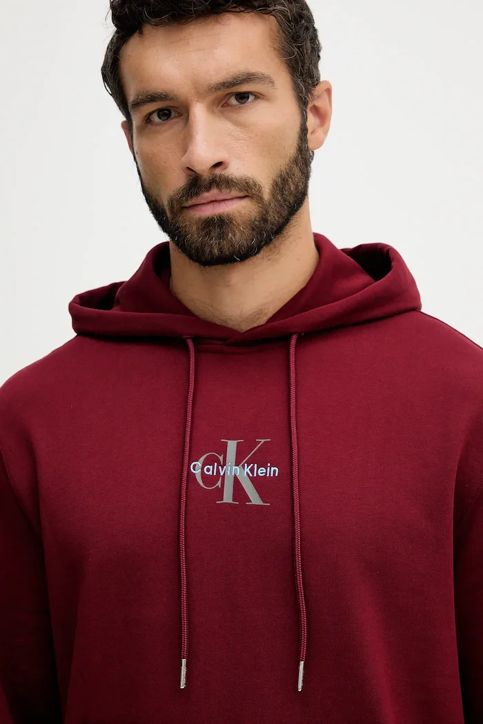 CALVIN KLEIN JEANS суичър с качулка мъжки памучен бордо LV04RD243G