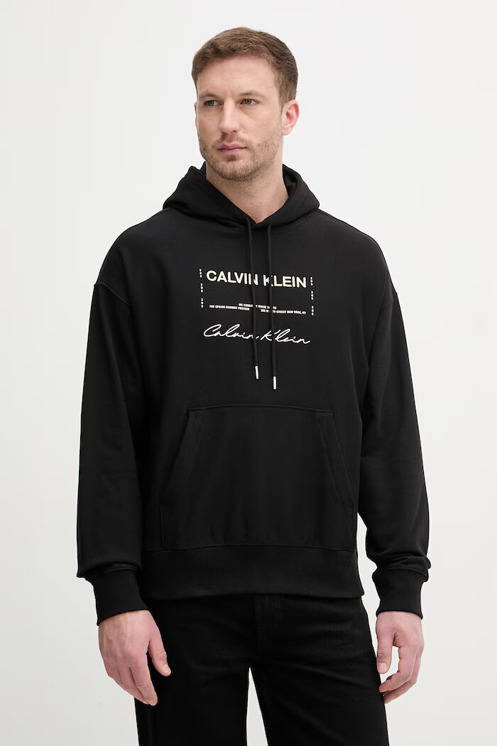 CALVIN KLEIN JEANS суичър с качулка мъжки с памук черен LV04RF247G