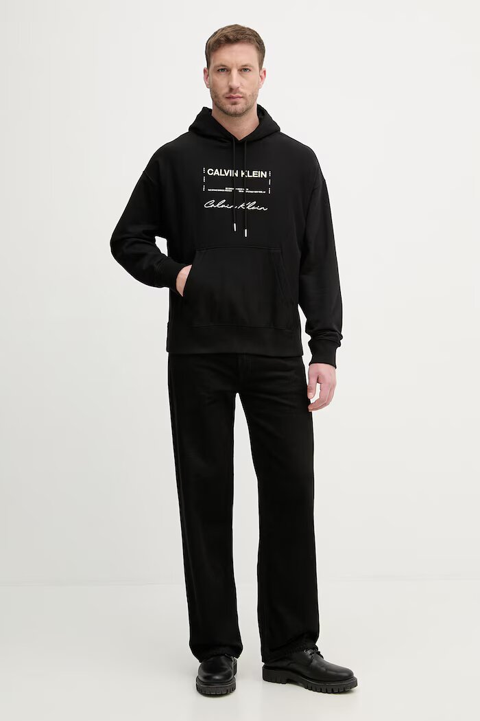 CALVIN KLEIN JEANS суичър с качулка мъжки с памук черен LV04RF247G