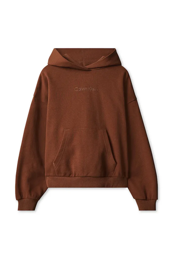 CALVIN KLEIN JEANS суичър с качулка за деца от памук кафяв LVCKFJB12G