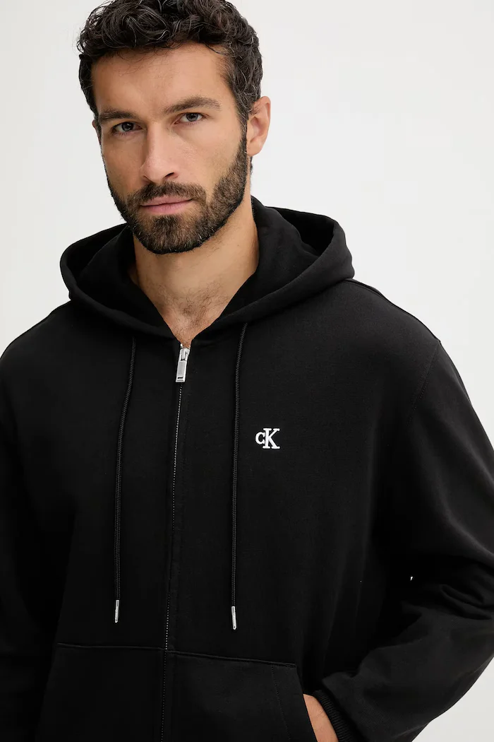 CALVIN KLEIN JEANS суичър с цип и качулка мъжки от памук черен LV04RD240G
