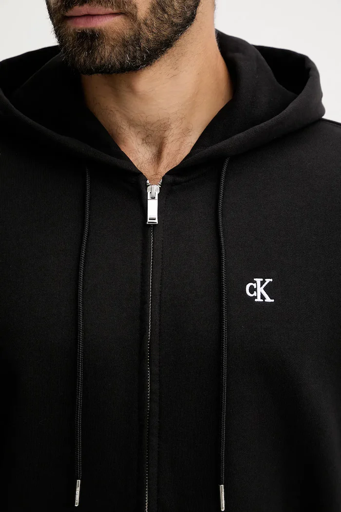 CALVIN KLEIN JEANS суичър с цип и качулка мъжки от памук черен LV04RD240G