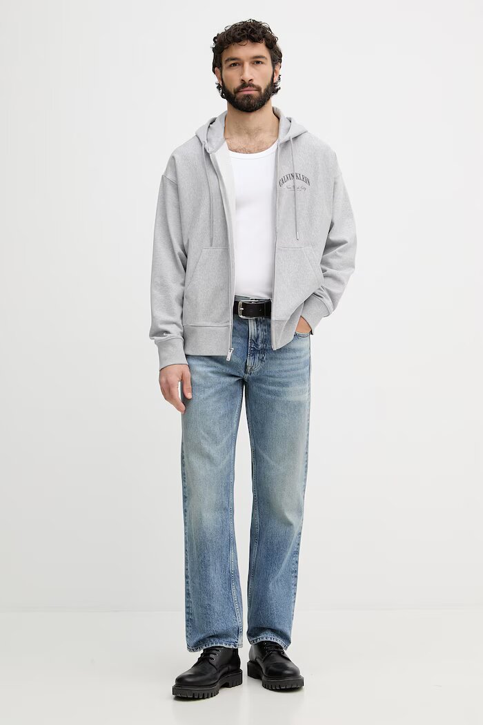 CALVIN KLEIN JEANS суичър с цип и качулка мъжки с памук сив LV04RF245G