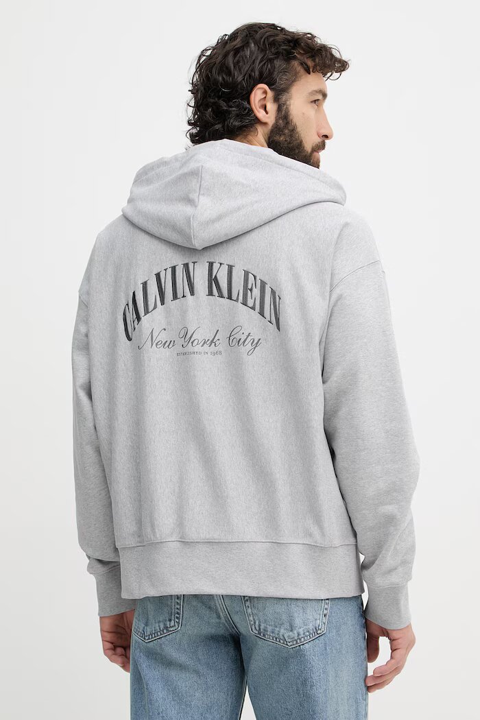 CALVIN KLEIN JEANS суичър с цип и качулка мъжки с памук сив LV04RF245G