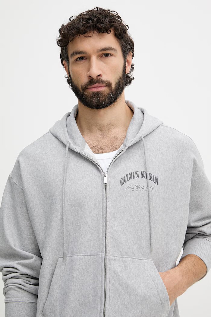 CALVIN KLEIN JEANS суичър с цип и качулка мъжки с памук сив LV04RF245G