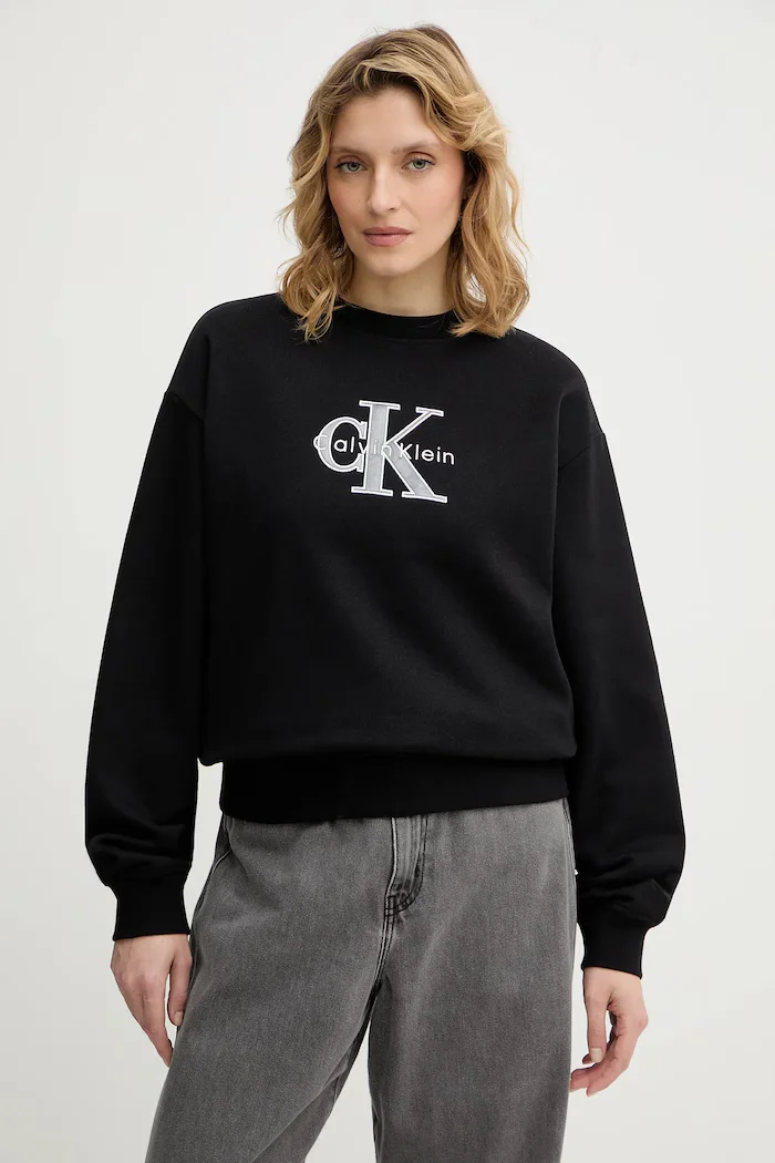 CALVIN KLEIN JEANS Суичър в черно с апликация LV047E825G