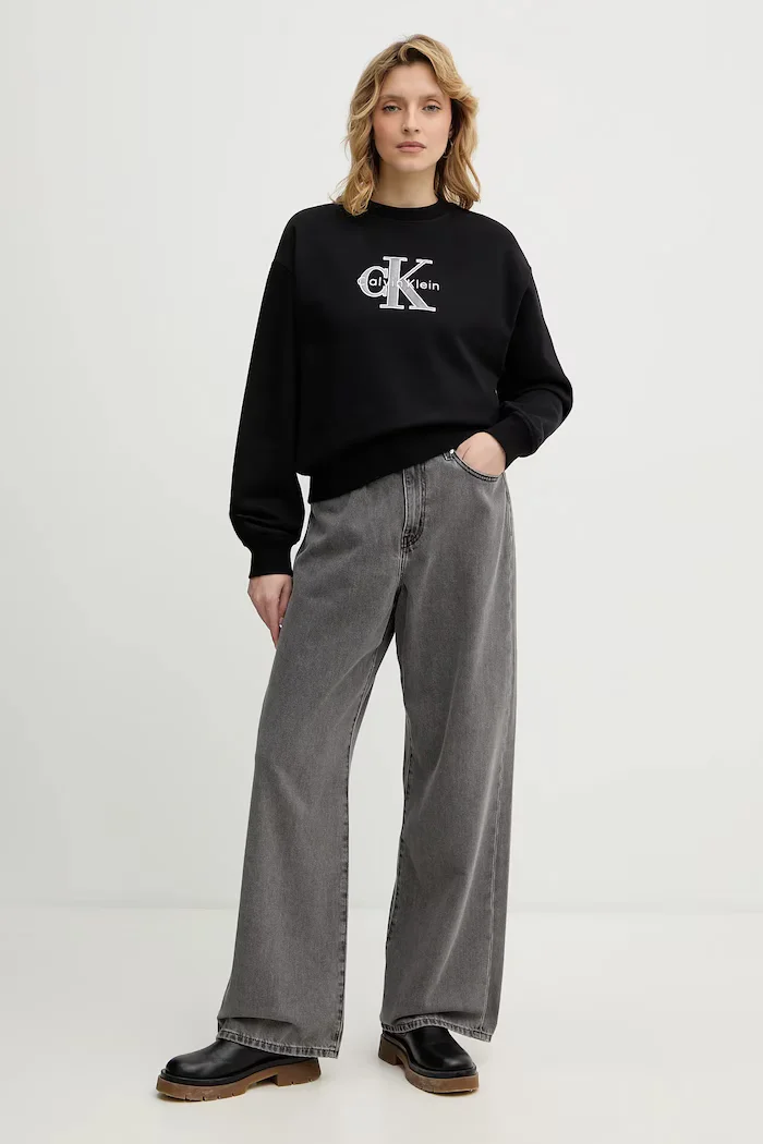 CALVIN KLEIN JEANS Суичър в черно с апликация LV047E825G