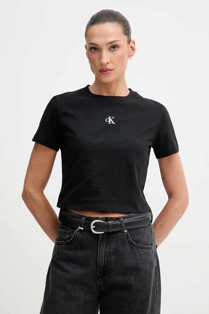 CALVIN KLEIN JEANS тениска basic от памук с еластан черна LV047AB213