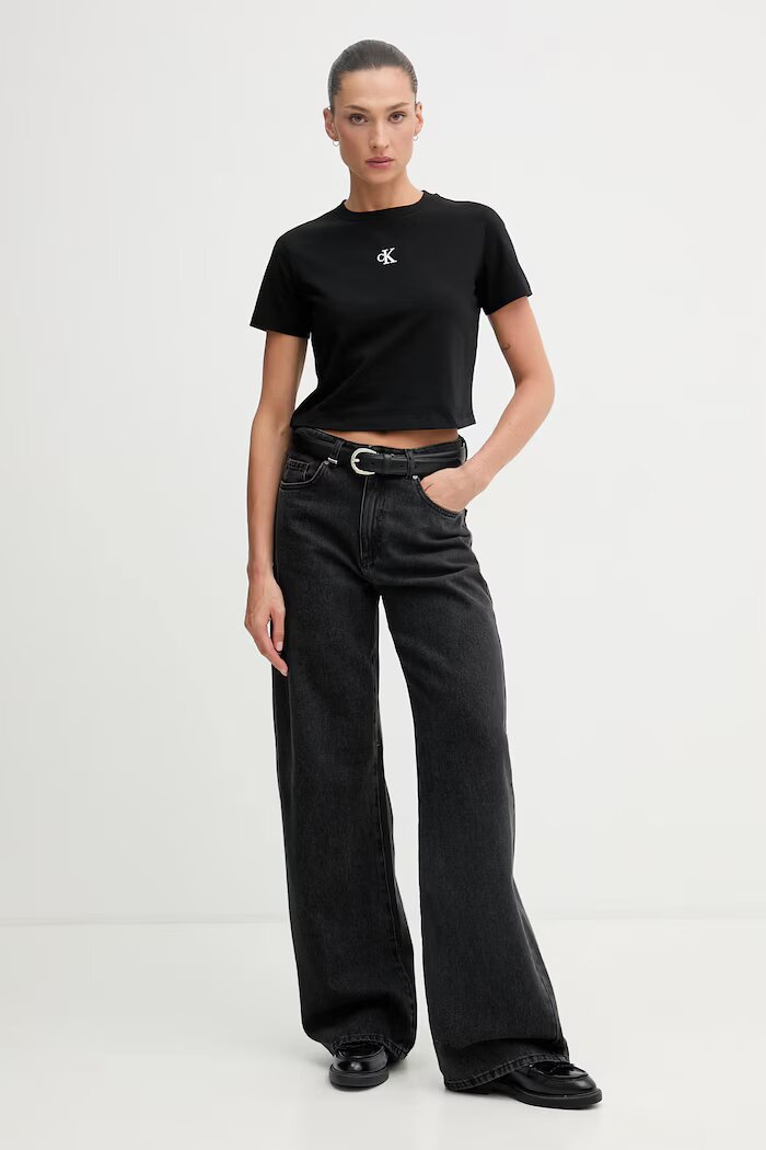CALVIN KLEIN JEANS тениска basic от памук с еластан черна LV047AB213