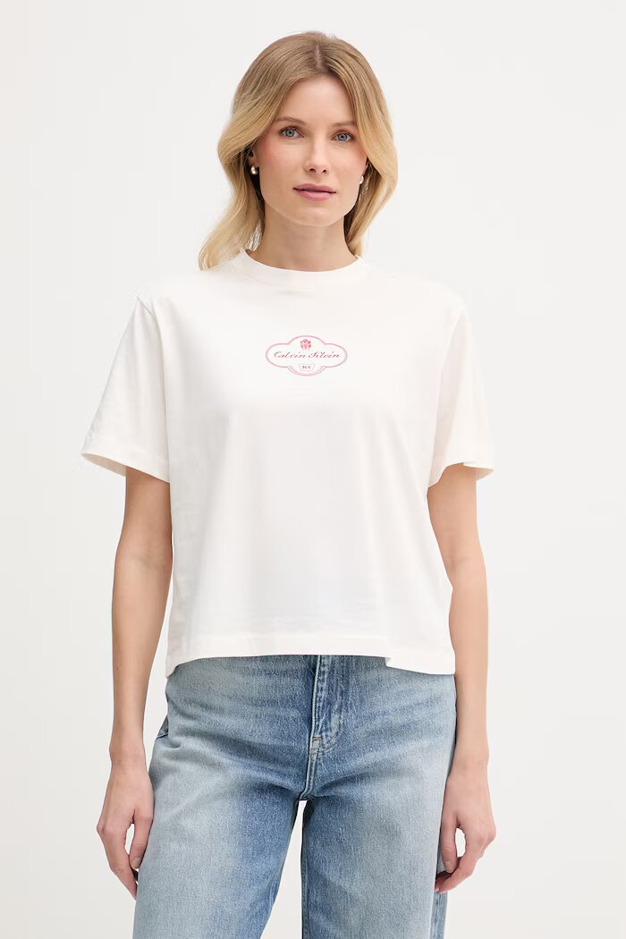 CALVIN KLEIN JEANS тениска дамска от памук бежова