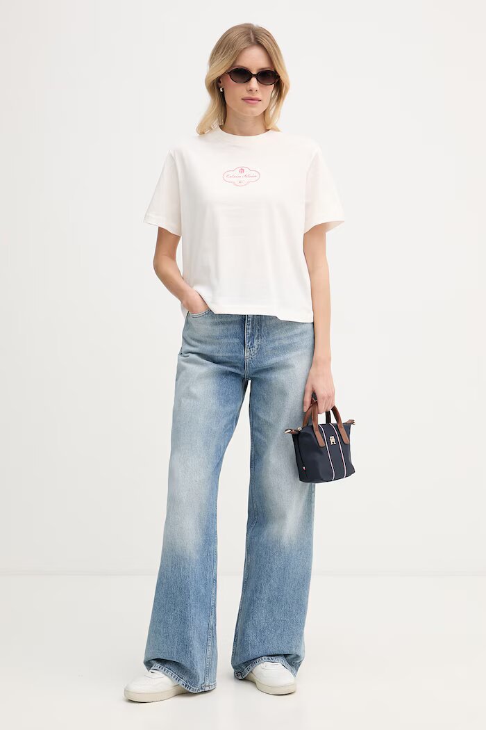 CALVIN KLEIN JEANS тениска дамска от памук бежова