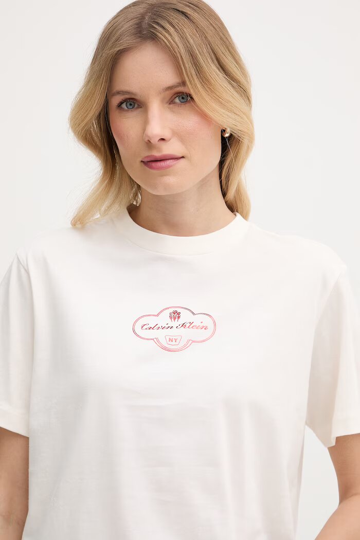 CALVIN KLEIN JEANS тениска дамска от памук бежова