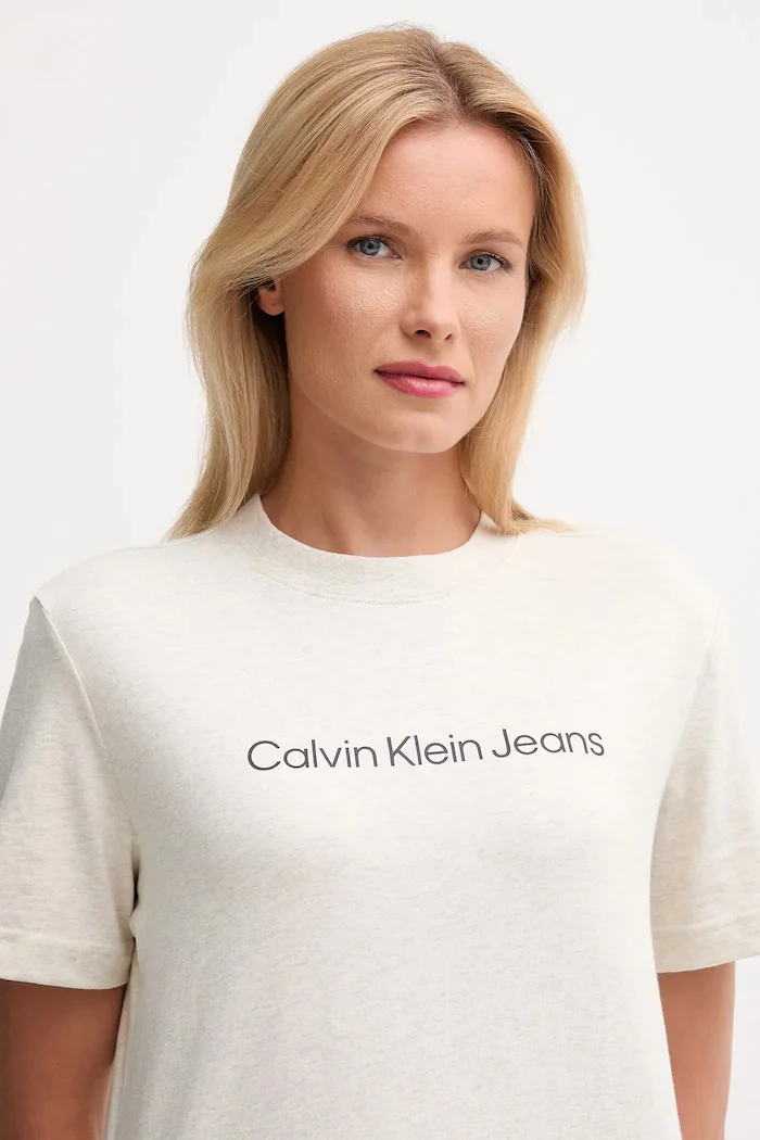 CALVIN KLEIN JEANS тениска дамска от памук бежова LV047C912G