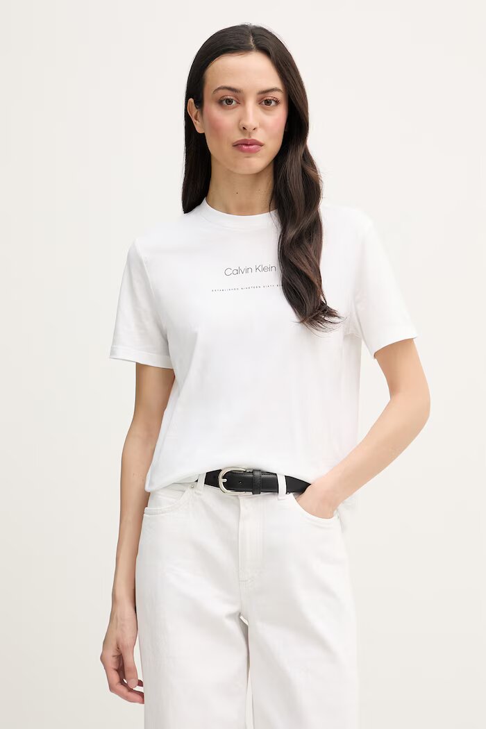 CALVIN KLEIN JEANS тениска дамска от памук бяла LV047C811G