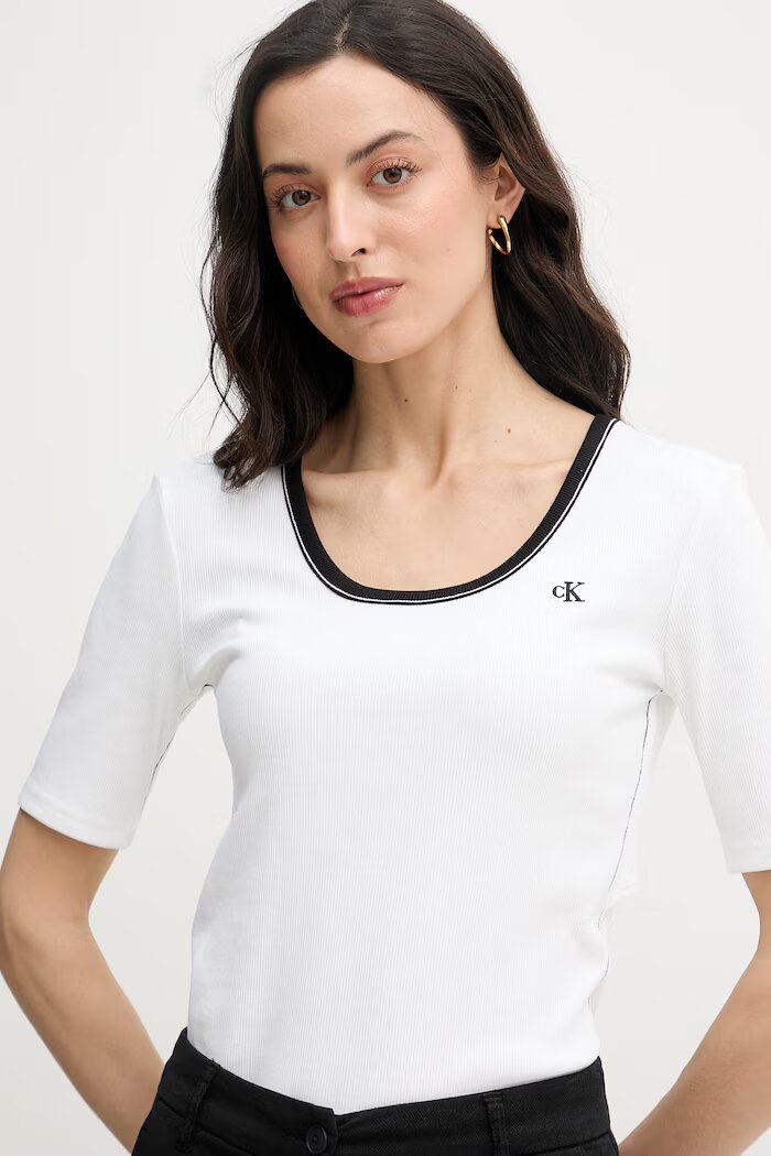 CALVIN KLEIN JEANS тениска дамска от памук с еластан бежова LV047F247G