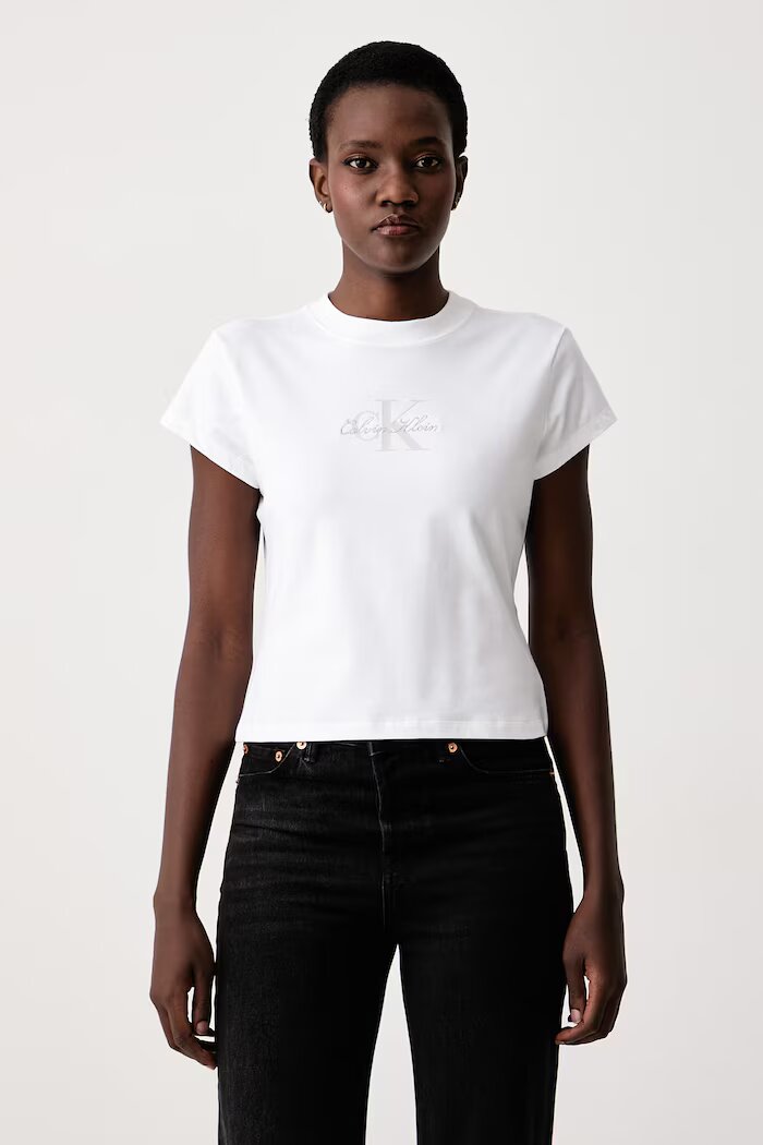 CALVIN KLEIN JEANS тениска дамска от памук с еластан бяла LV047H843G