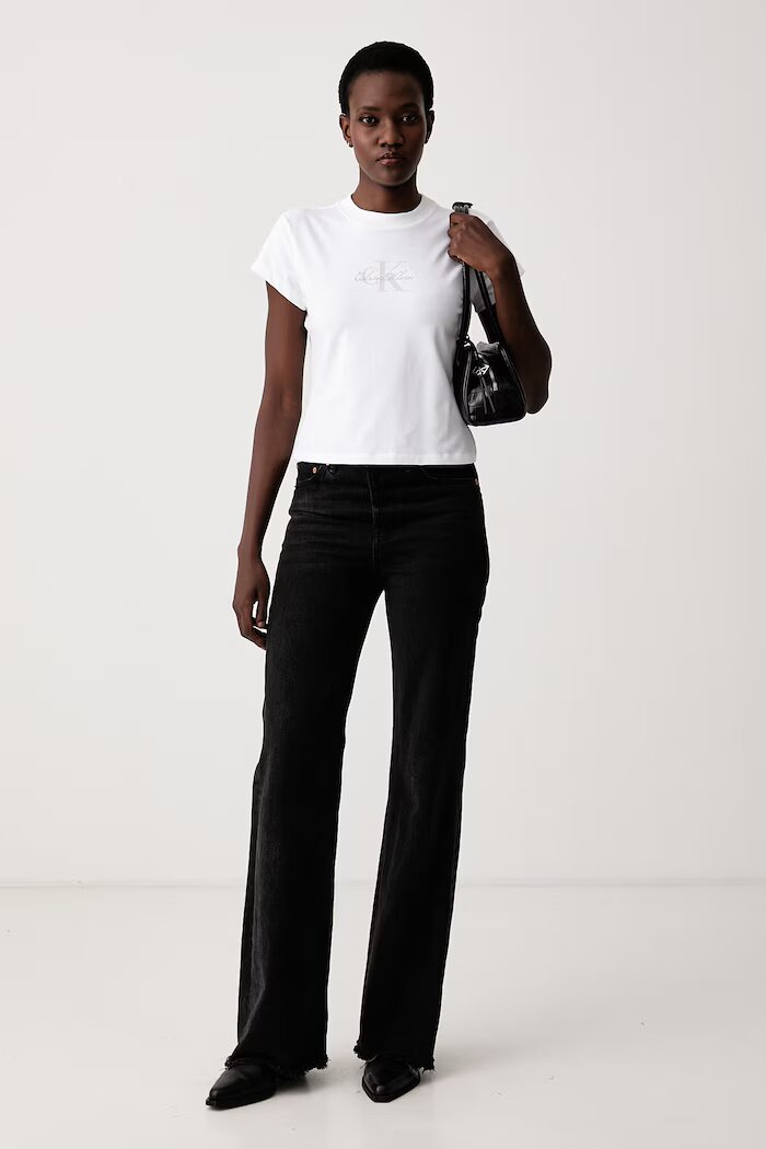 CALVIN KLEIN JEANS тениска дамска от памук с еластан бяла LV047H843G