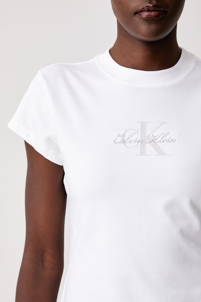 CALVIN KLEIN JEANS тениска дамска от памук с еластан бяла LV047H843G