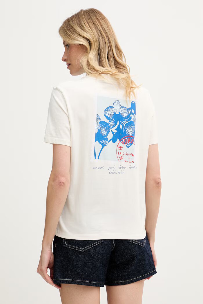 CALVIN KLEIN JEANS тениска дамски от памук бежова LV047G802G