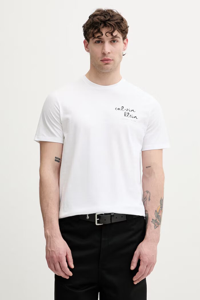 CALVIN KLEIN JEANS тениска мъжка от памук бяла LV04RG837G