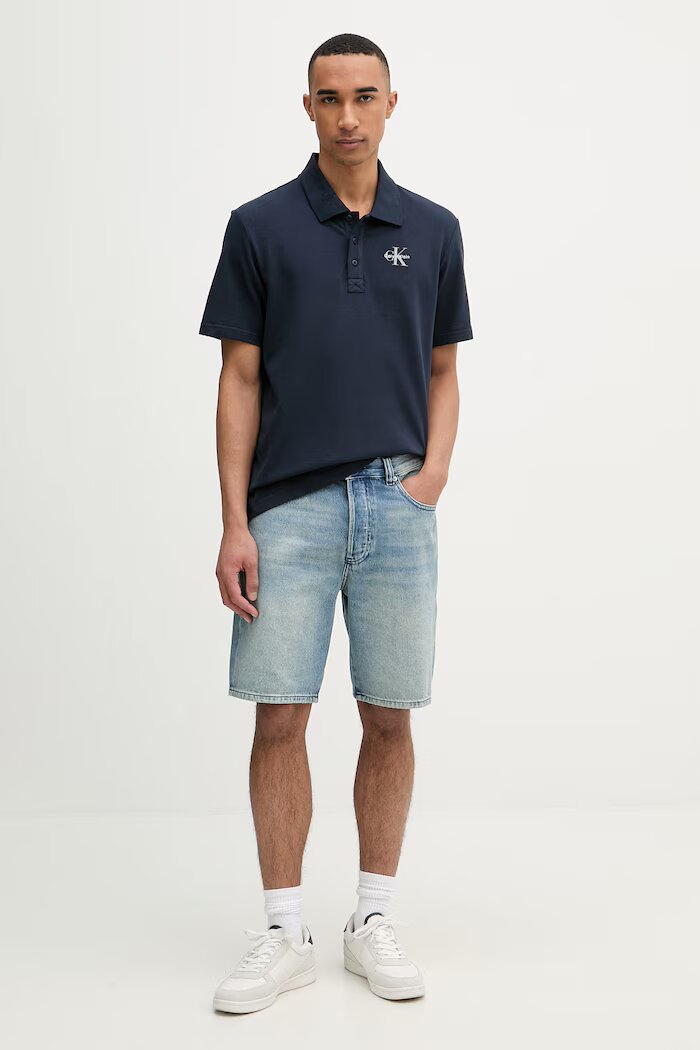 CALVIN KLEIN JEANS тениска с яка мъжка памучна тъмносиня LV04RF209G