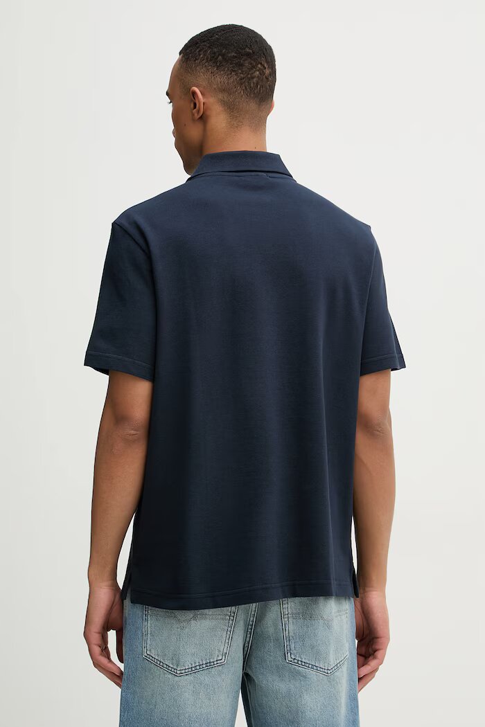 CALVIN KLEIN JEANS тениска с яка мъжка памучна тъмносиня LV04RF209G