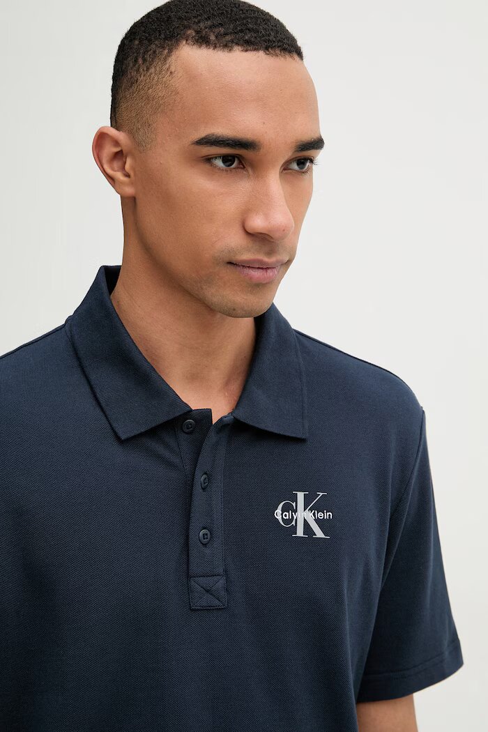 CALVIN KLEIN JEANS тениска с яка мъжка памучна тъмносиня LV04RF209G