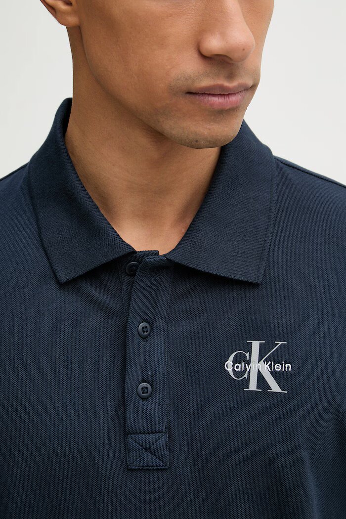 CALVIN KLEIN JEANS тениска с яка мъжка памучна тъмносиня LV04RF209G