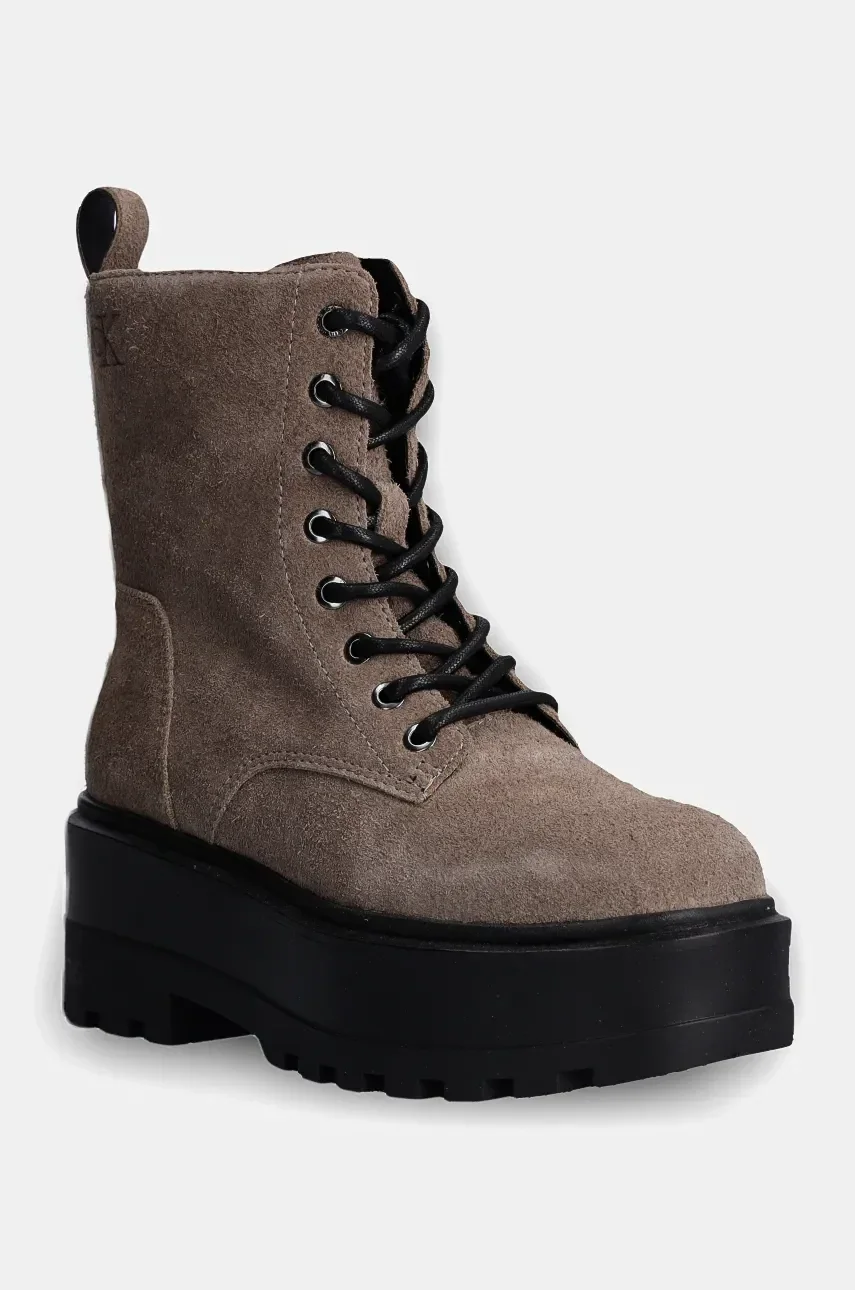 CALVIN KLEIN JEANS Велурени кубинки FLATFORM ZIP LACEUP MG S
