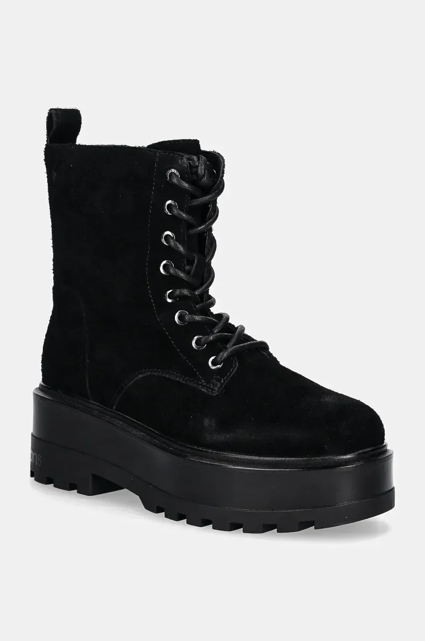 CALVIN KLEIN JEANS Велурени кубинки FLATFORM ZIP LACEUP MG S