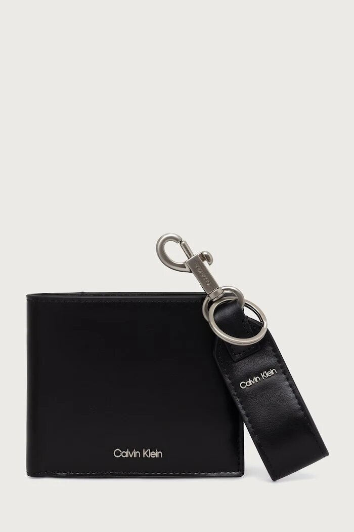 CALVIN KLEIN комплект портфейл и ключодържател мъжки от кожа черен LV04D1367G