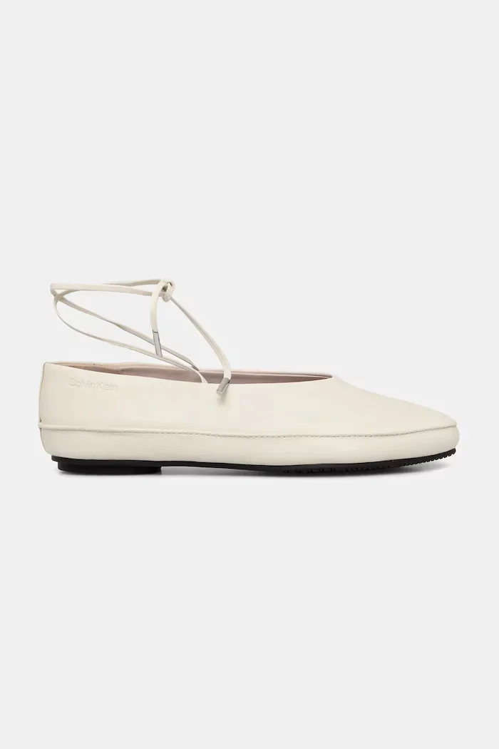 CALVIN KLEIN Кожени балеринки BALLERINA MARY JANE STRAP LTH в бежово HW0HW02656