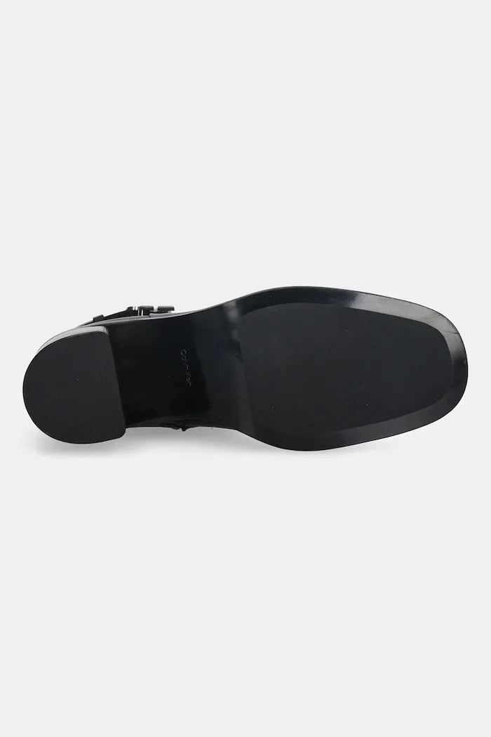 CALVIN KLEIN Кожени боти BLOCK HEEL BOOT W/ METAL LOGO в черно с дебел ток HW0HW02591