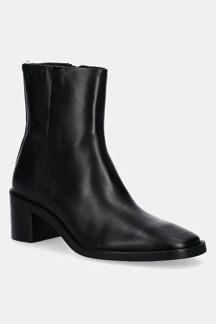 CALVIN KLEIN Кожени боти BLOCK HEEL ZIP BOOT LTH