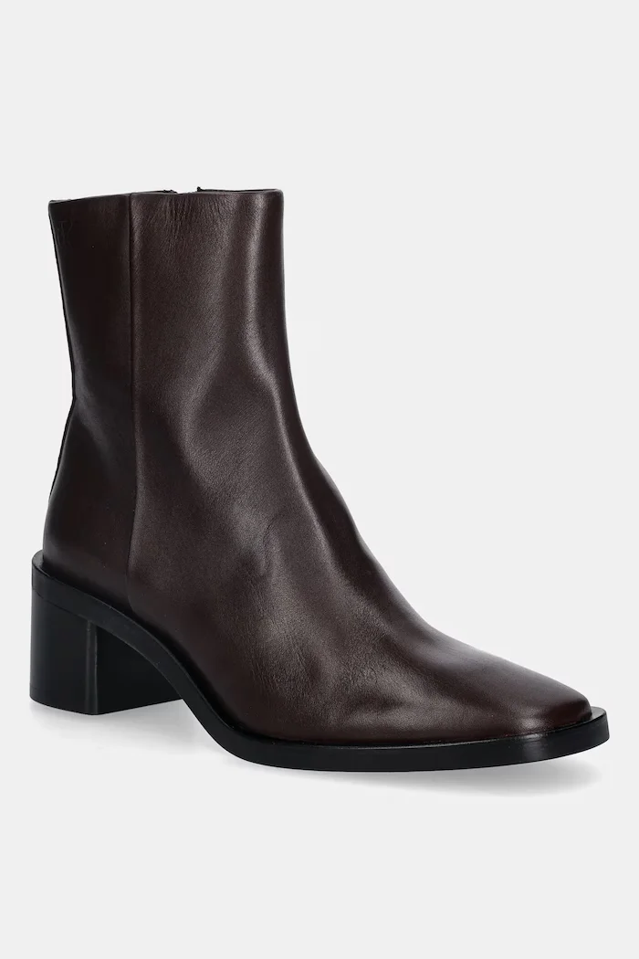 CALVIN KLEIN Кожени боти BLOCK HEEL ZIP BOOT LTH в кафяво с дебел ток HW0HW02593