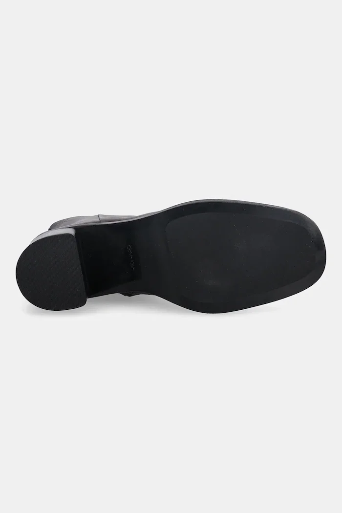 CALVIN KLEIN Кожени боти BLOCK HEEL ZIP BOOT LTH в кафяво с дебел ток HW0HW02593