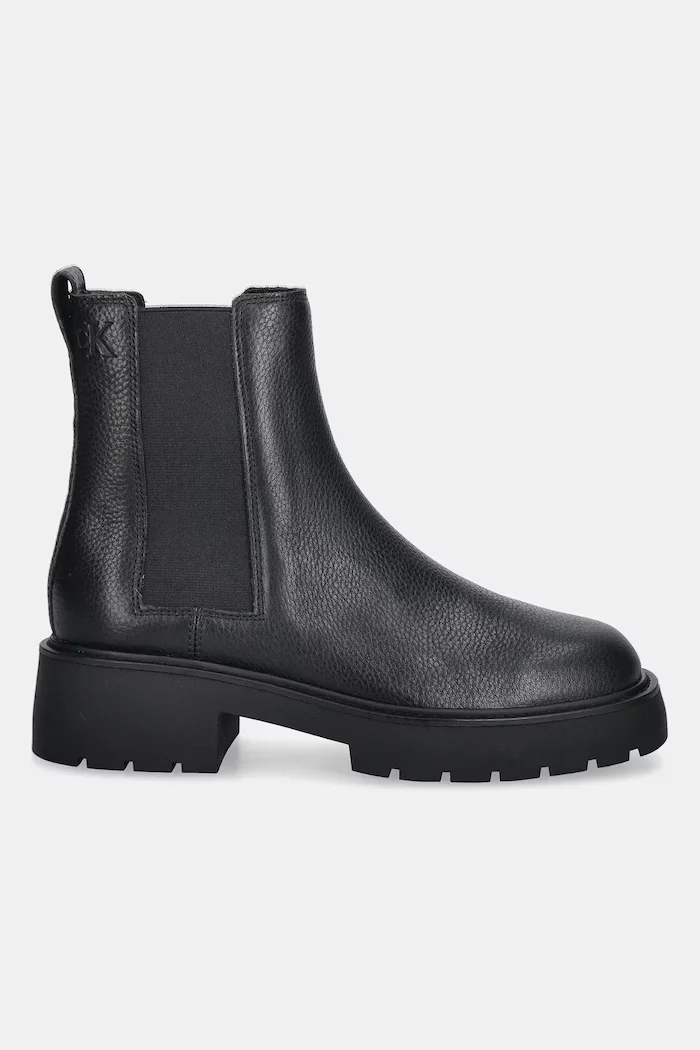 CALVIN KLEIN Кожени боти челси CHUNKY CHELSEA BOOT LTH в черно с равна подметка YW0YW02072