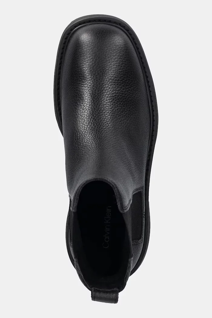 CALVIN KLEIN Кожени боти челси CHUNKY CHELSEA BOOT LTH в черно с равна подметка YW0YW02072