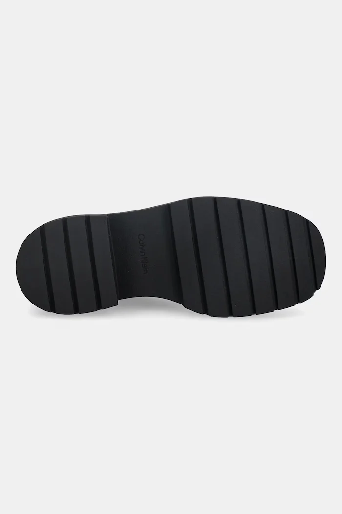 CALVIN KLEIN Кожени боти челси CHUNKY CHELSEA BOOT LTH в черно с равна подметка YW0YW02072