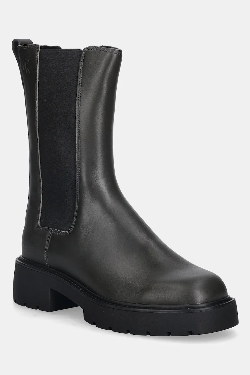 CALVIN KLEIN Кожени боти челси CHUNKY HIGH CHELSEA