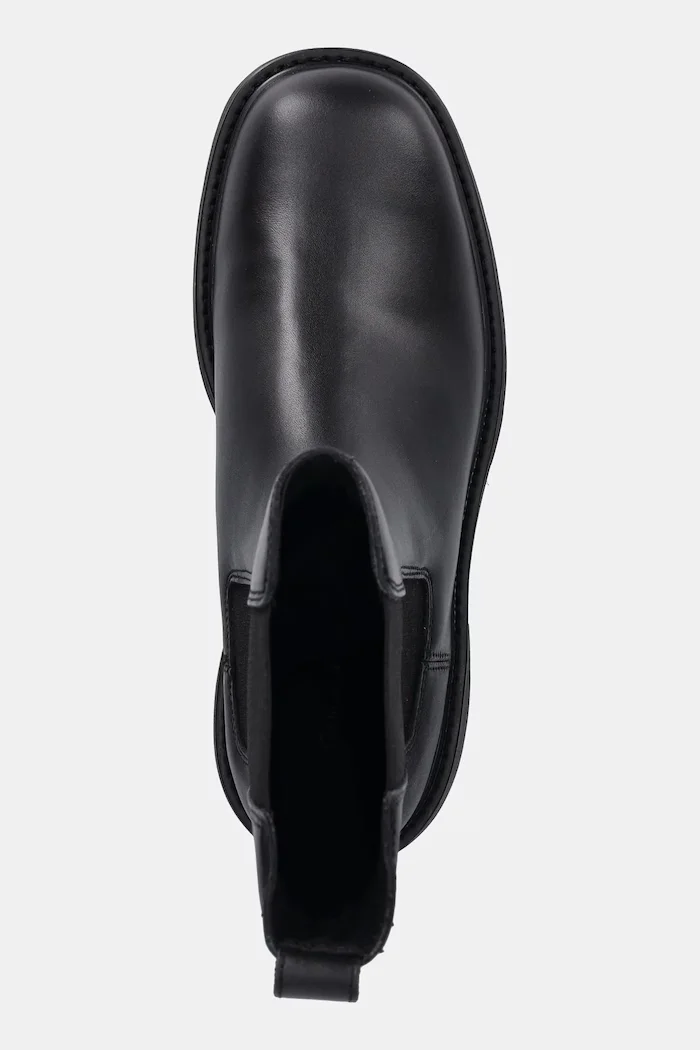 CALVIN KLEIN Кожени боти челси CHUNKY HIGH CHELSEA в черно с равна подметка YW0YW01909