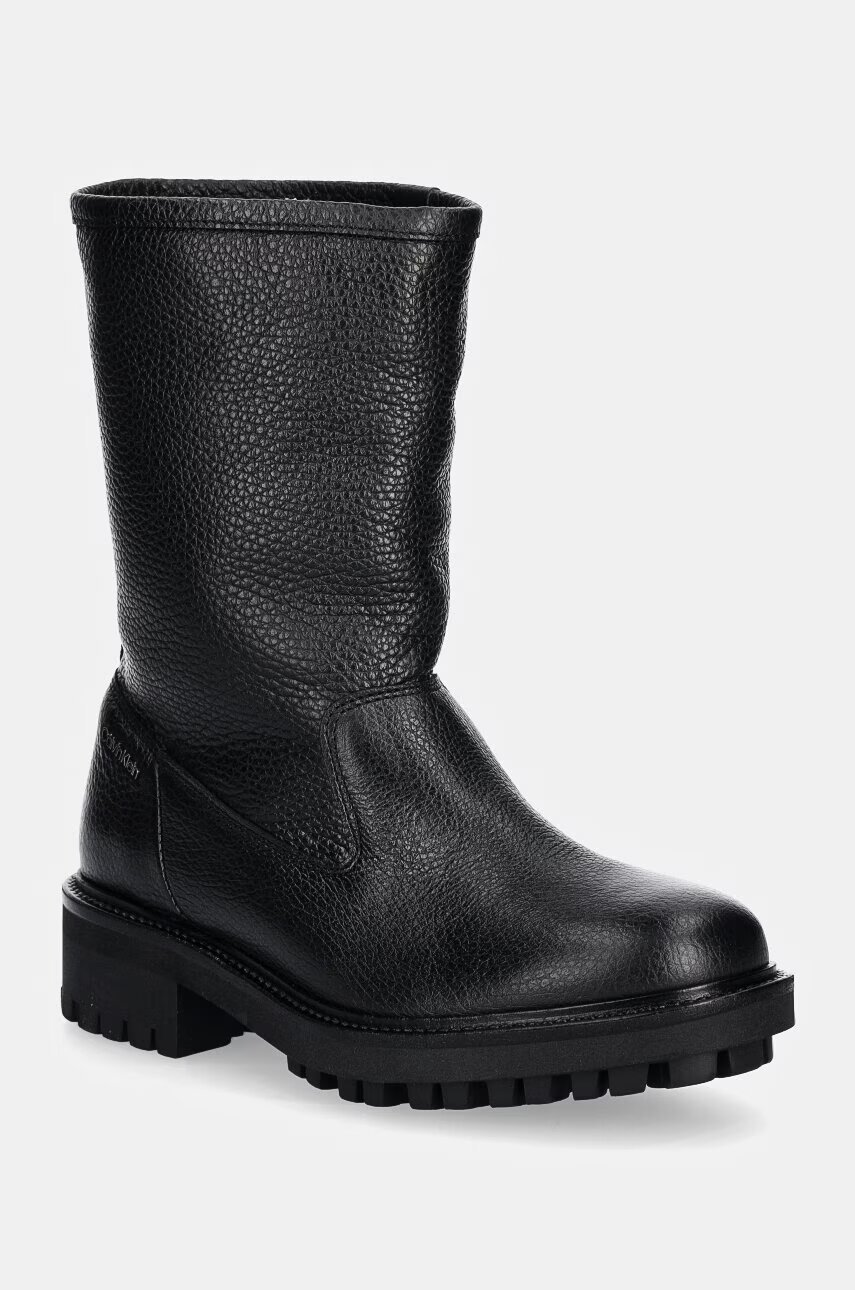 CALVIN KLEIN Кожени боти FLAT BIKER BOOT LTH