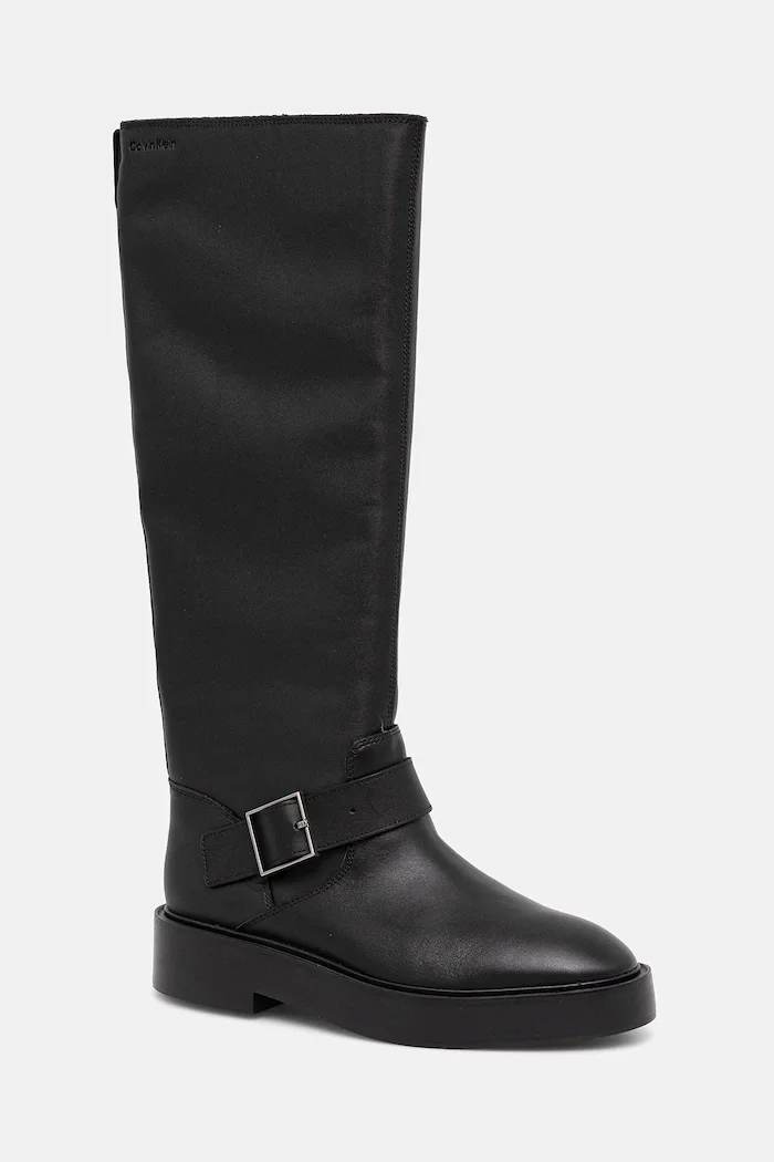 CALVIN KLEIN Кожени ботуши CONCAVE WELT UKT BIKER PB в черно с равна подметка YW0YW01972