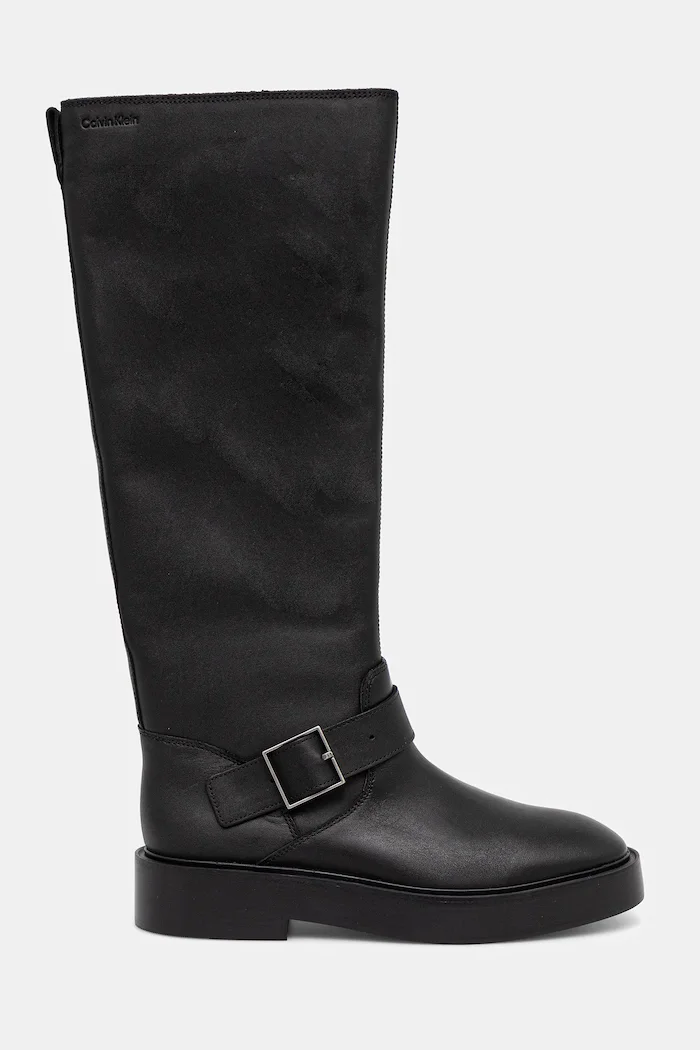 CALVIN KLEIN Кожени ботуши CONCAVE WELT UKT BIKER PB в черно с равна подметка YW0YW01972