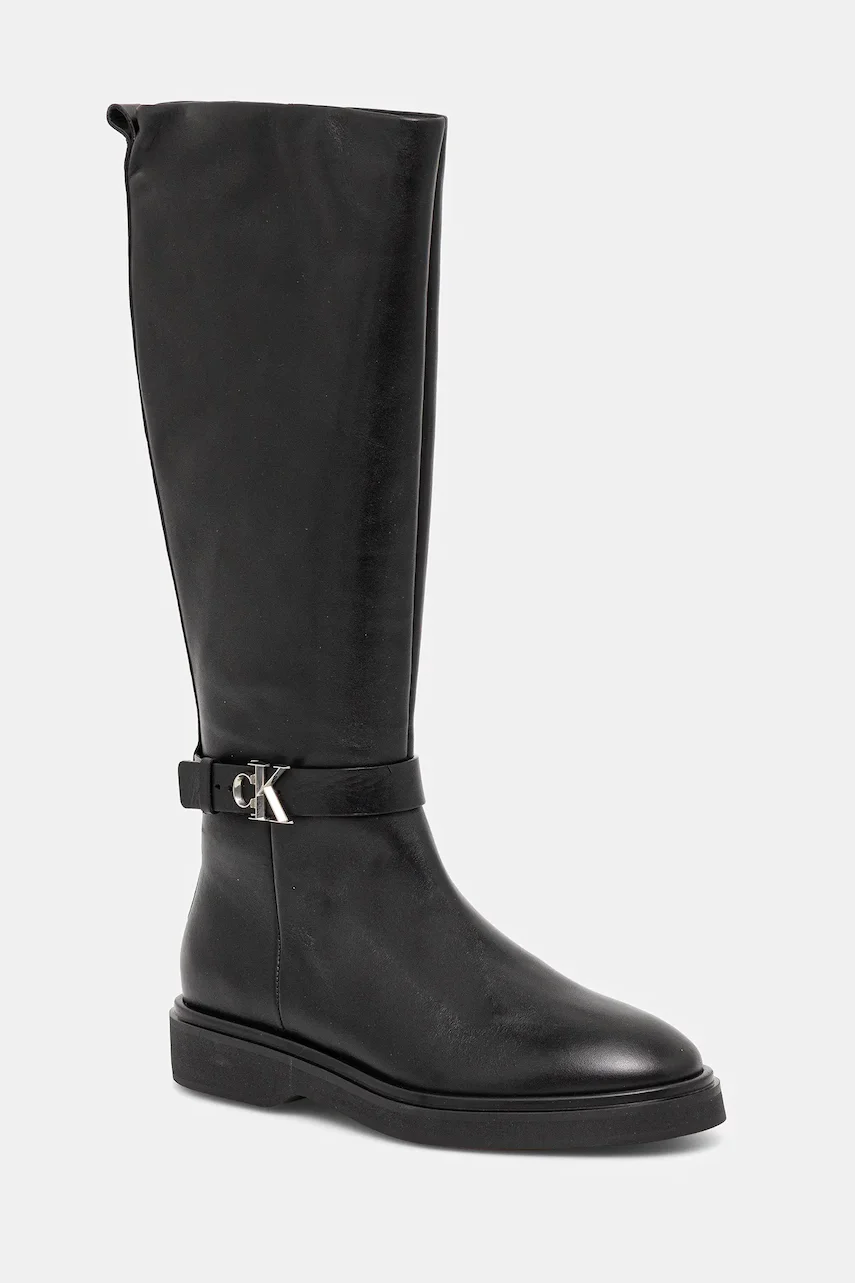 CALVIN KLEIN Кожени ботуши KNEE BOOT W/ METAL LOGO