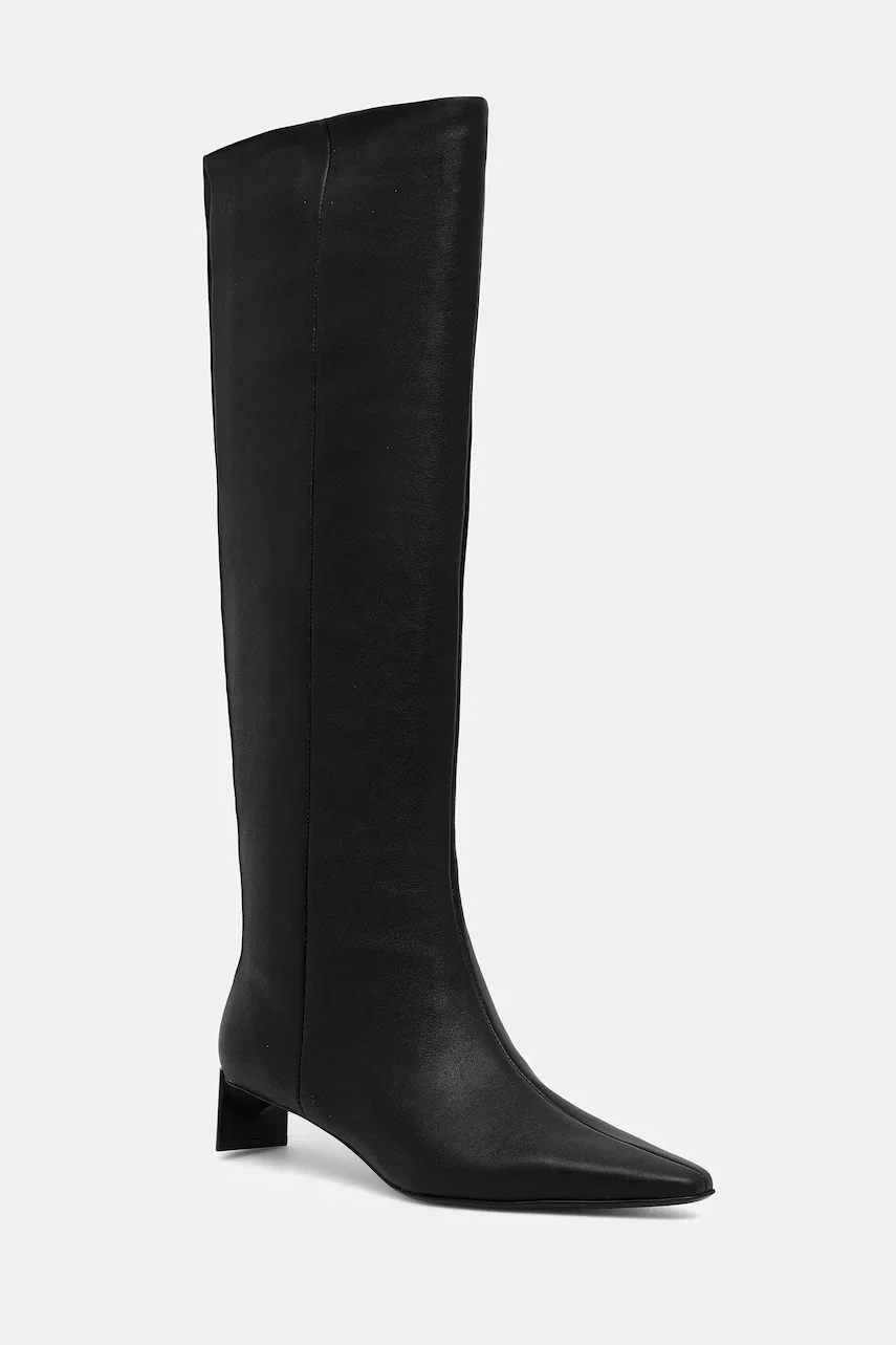 CALVIN KLEIN Кожени ботуши SET BACK KITTEN HEEL KNEE BOOT