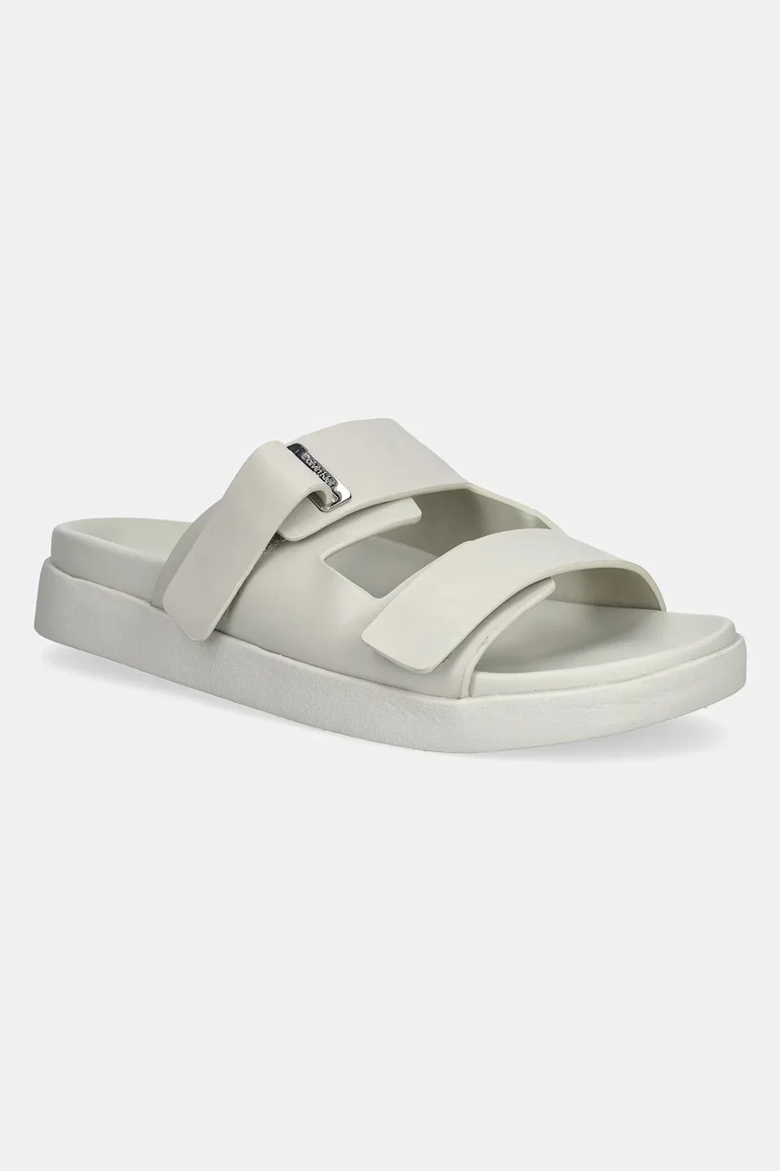 CALVIN KLEIN Кожени чехли FLAT ADJ SLIDE EYELET