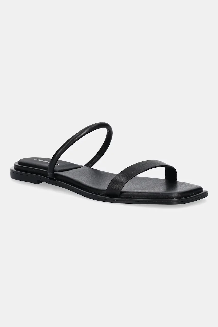 CALVIN KLEIN Кожени чехли FLAT SANDAL SQUARED 2-BAR LTH