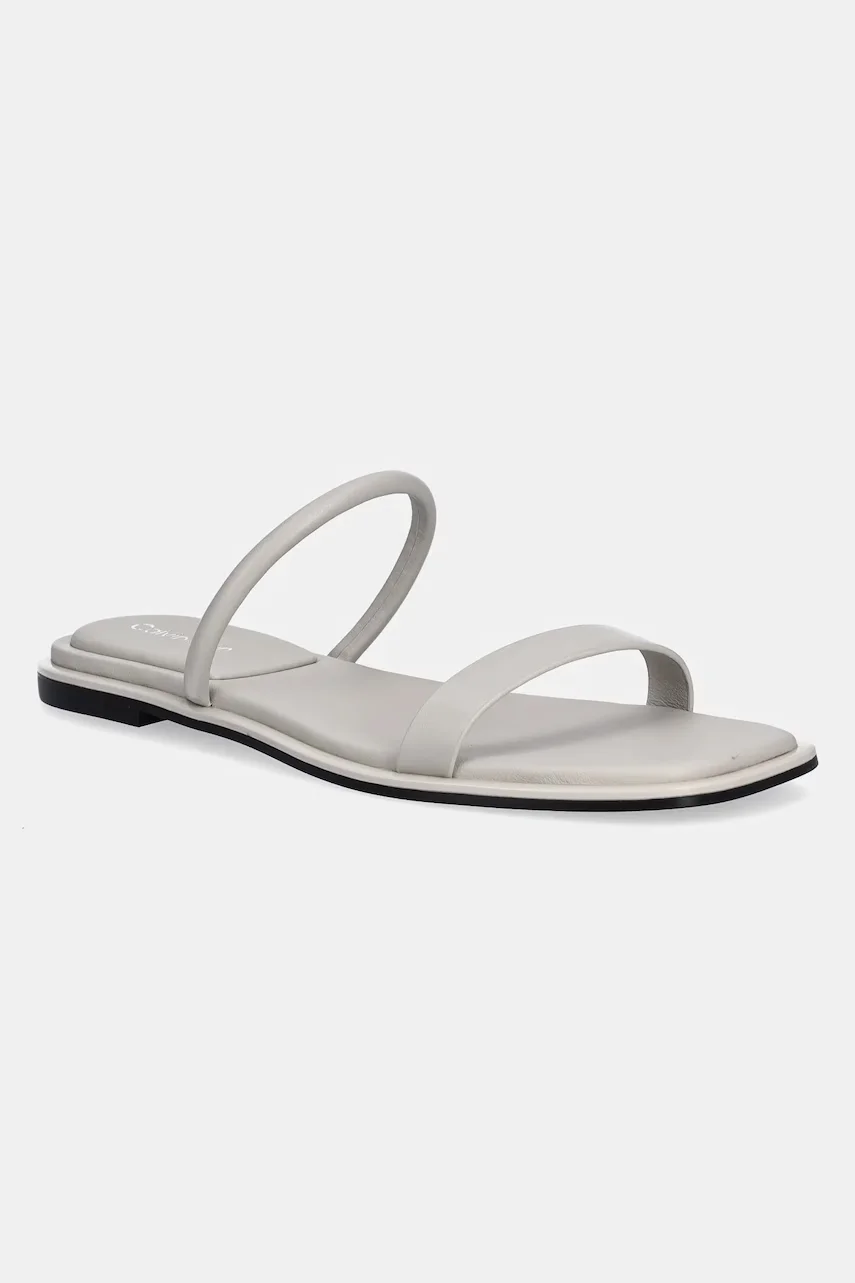 CALVIN KLEIN Кожени чехли FLAT SANDAL SQUARED 2-BAR LTH