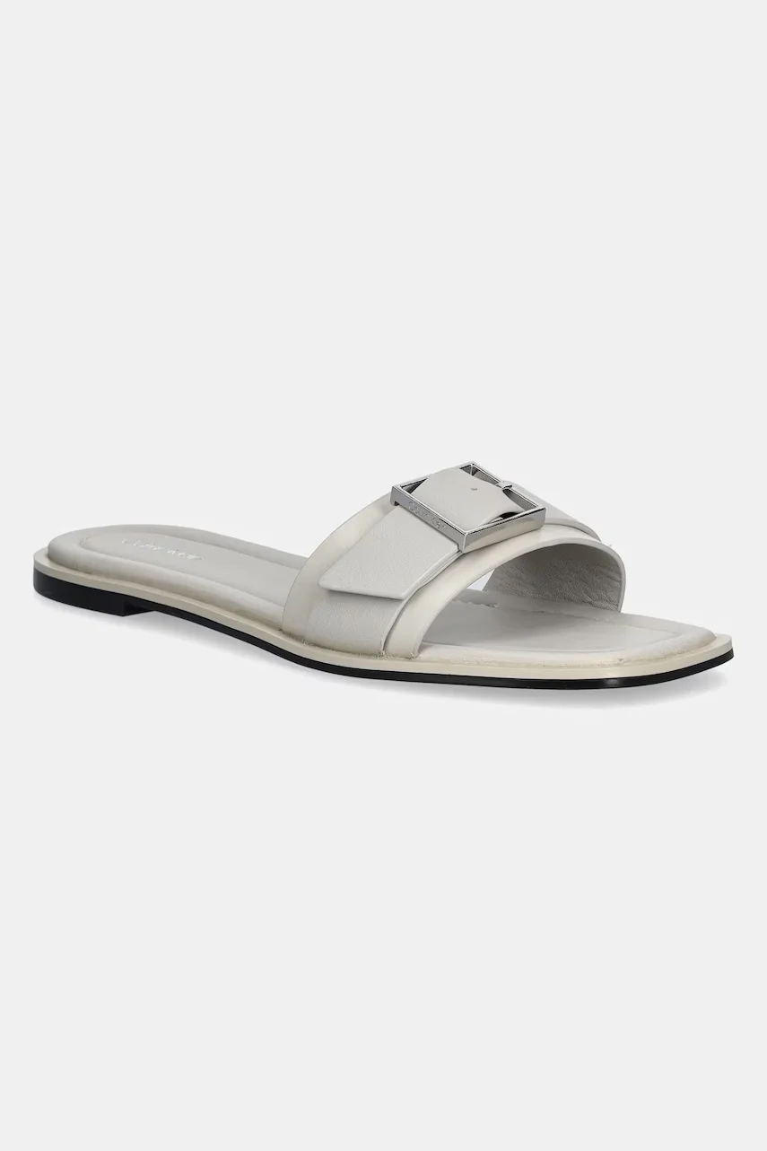 CALVIN KLEIN Кожени чехли FLAT SLIDE W/BUCKLE - LTH